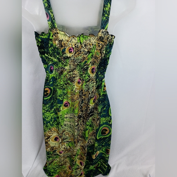 2/30$ Or 3/$35 Elegant Boho Dopamine Green Peacock Print Summer Dress (#640) - Picture 7 of 9